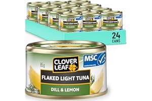 Clover Leaf Flaked Light Dill & Lemon Flavoured Tuna - 17g of Protein per Serving - Source of Iron - Canned Skipjack for Snac