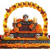 Juinte Day of The Dead Marigold Arch Kit Marigold Flowers Heads Bulk Includes 80 Silk Artificial Flowers 40 Inch Table Arch Kit with 12 Pcs 3D Butterfly for Dia De Los Muertos Indian Diwali Altar DIY