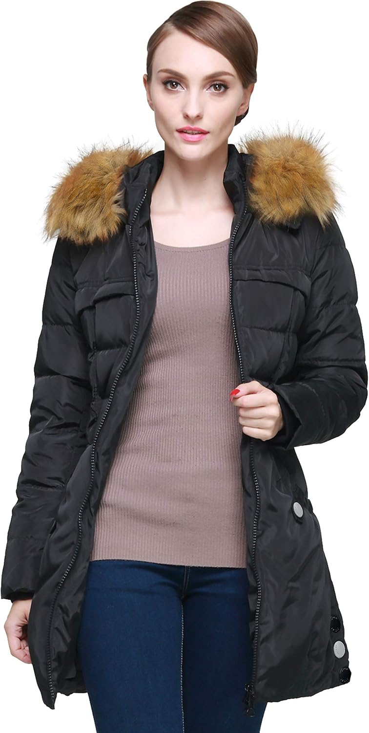 Orolay Women's Down Jacket with Faux Fur Trim Hood: Clothing