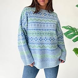 Women Y2K Argyle Striped Pullover Sweater Casual