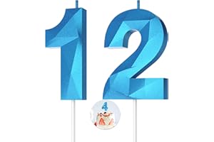 KENJOVIVO Number Birthday Candles(12 Candle Blue) 3D Diamond Shape Number Happy Birthday Cake Candles for Birthday Party Wedding Decoration Reunions Theme Party