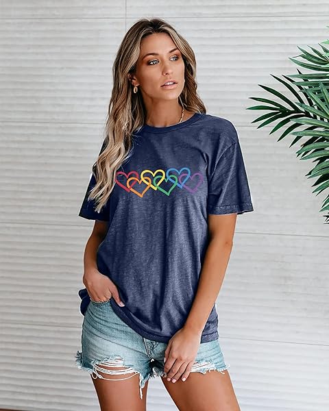 FASHGL PRIDE SHIRT WOMEN RAINBOW GRAPHIC TEE LOVE LOVE PRINT T-SHIRT LGBT EQUALITY SHIRTS SHORT SLEEVE TOPS