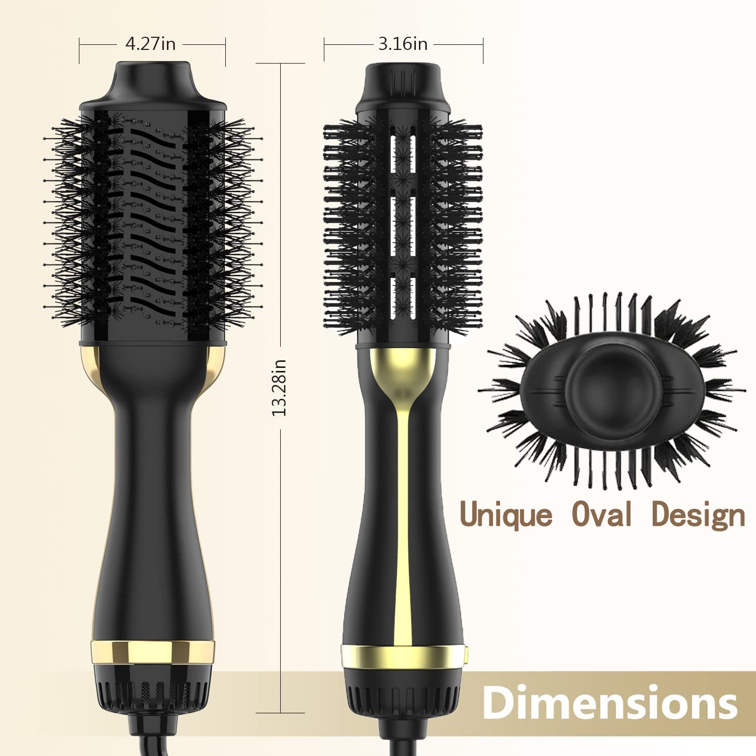 Hair Dryer Brush, 4 in 1 One Step Hair Dryer and Styler Volumizer Professional Hot Air Brush with Negative Ion Anti-frizz Blowout for Drying, Straightening Curling - Black Gold