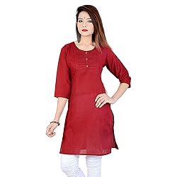 Chichi Indian Women's Plain Cotton Kurti Maroon