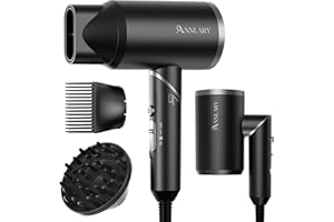 ANNLARY Plasma Ion Hair Dryer with Diffuser for Curly Hair, 1800W Fast Drying Blow Dryer with Comb, Lightweight and Low Noise Hairdryer for All Hair Types, Foldable Design for Travel
