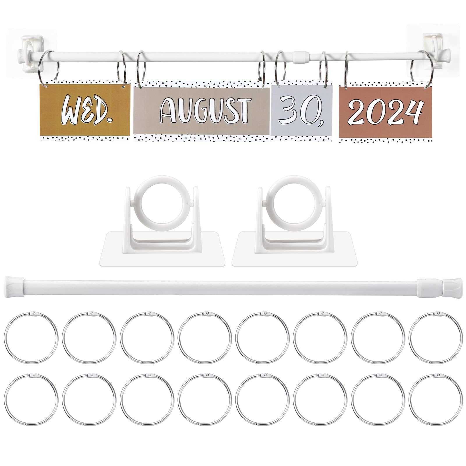 Photo 1 of Briwooody 16-29 Inches Adjustable Calendar Holder Set Anchor Chart Date Cards Holder Flip Calendar Chart Rod for Classroom Whiteboard Crafts Home Decor Supplies(White)