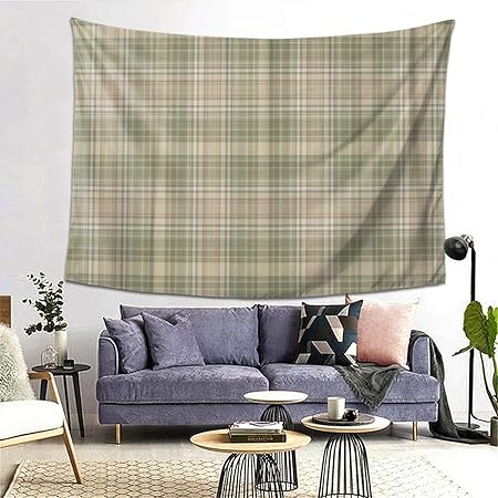Amazon Co Jp Rosecny タペストリー インテリア 壁掛け ギンガムチェック柄ベージュグレーセージ抽象的な秋のケルトチェック 壁飾り 家 リビングルーム ベッドルーム 部屋 おしゃれ飾り 0ｘ150cm Generic