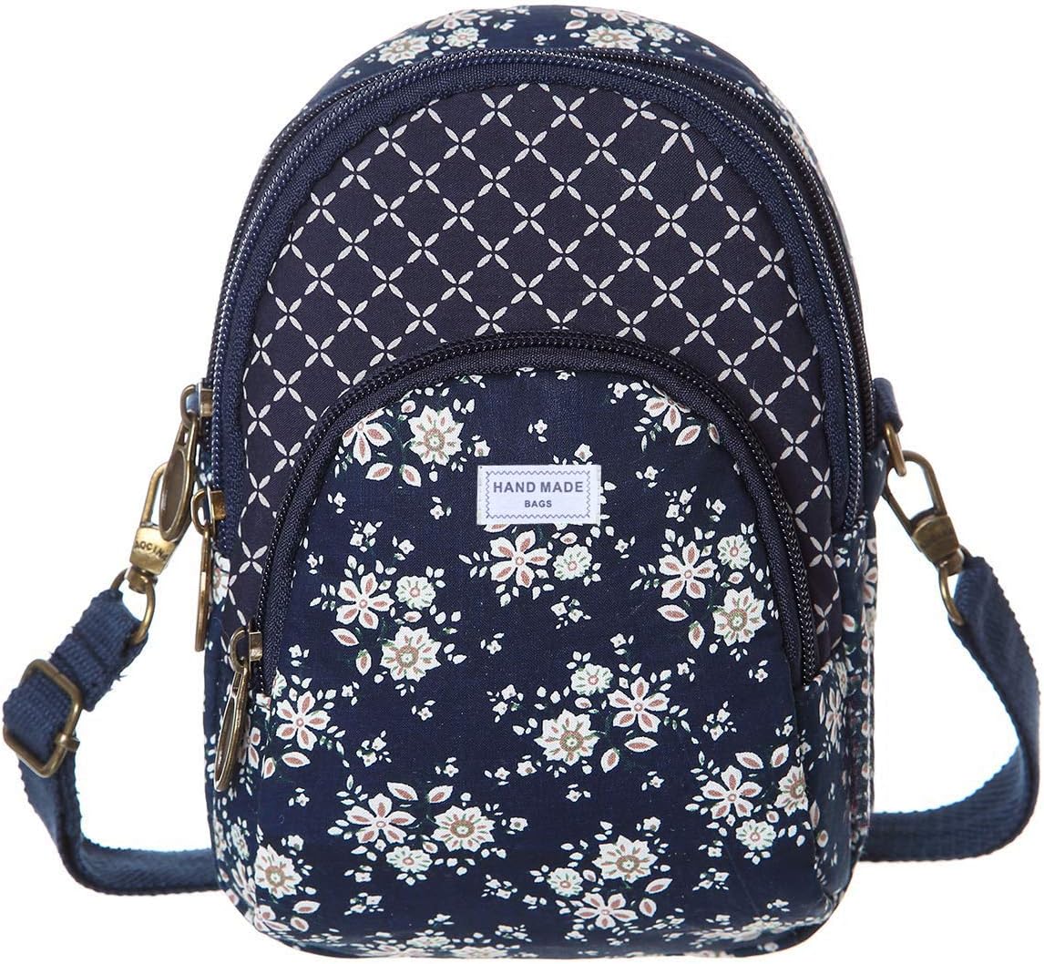 LassZone Canvas Crossbody Phone Bag for Women Girls Floral Pattern Handbag Small Shoulder Bags Mobile Phone Purse Wallet Zipper Coin Pouch