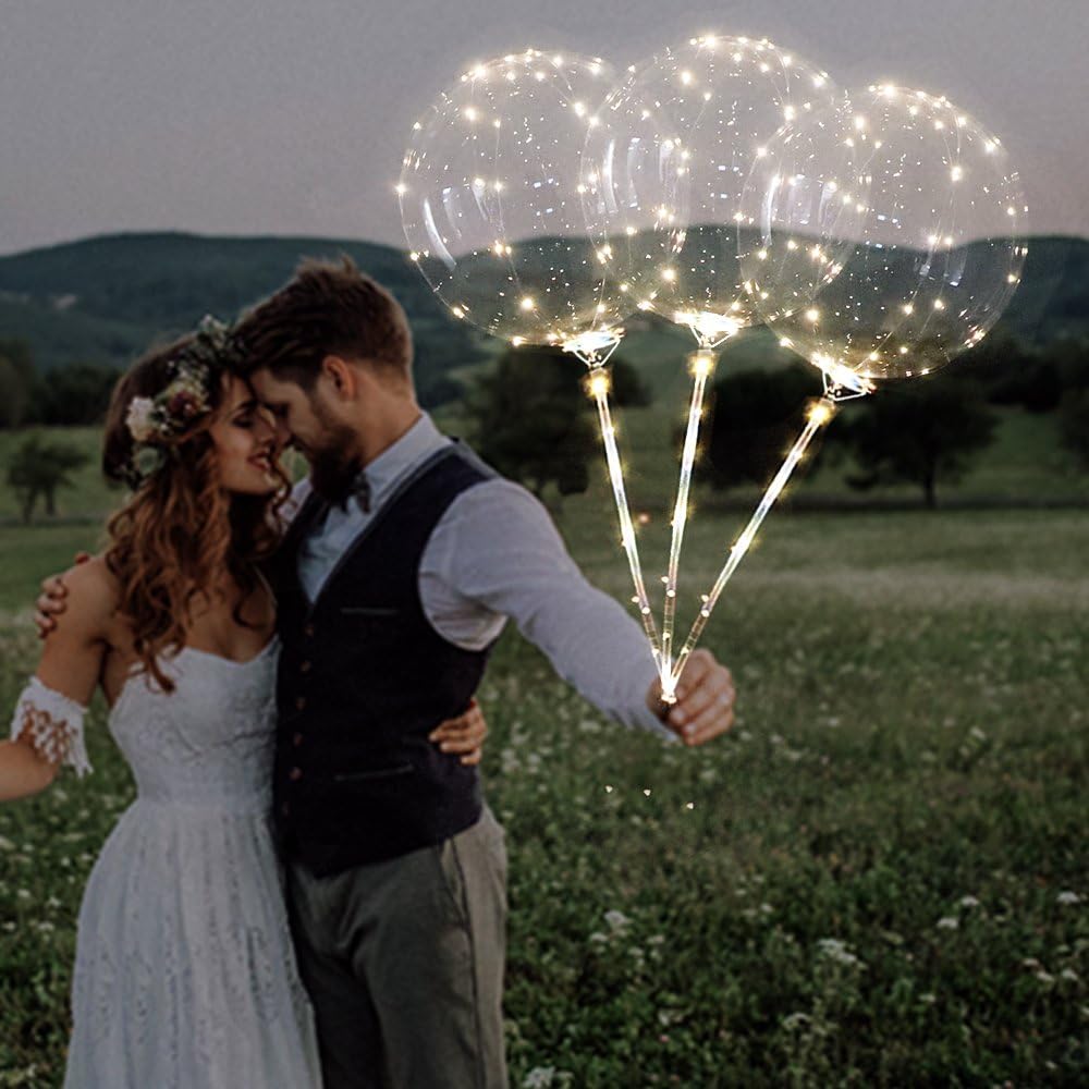 ZMYGOLON 4 PCS Reusable LED Light Up Balloons 18 Inch Transparent Bobo Balloon Party and Wedding Balloons Perfect for Decoration Warm White Glowing Balloons: Toys & Games