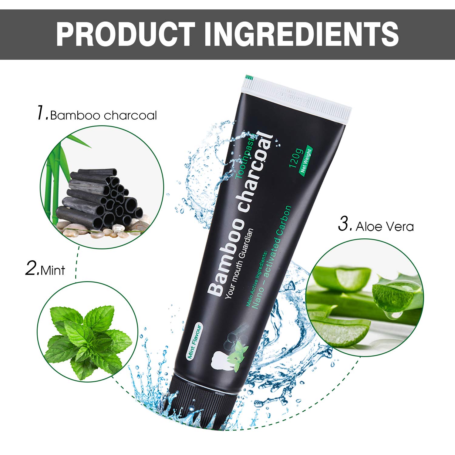 Vista Aktivkohle Zahnpasta für weiße Zähne Fluoridfrei Natürliche Zahnaufhellung Teeth Whitening(bamboo 1 pack)