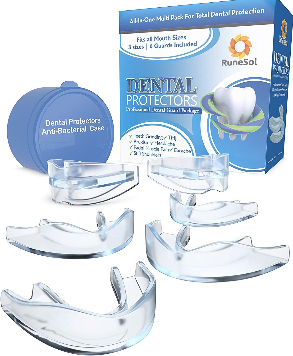 Mouth Guard x6 for Grinding Teeth, RuneSol Bruxism Night Guard TMJ