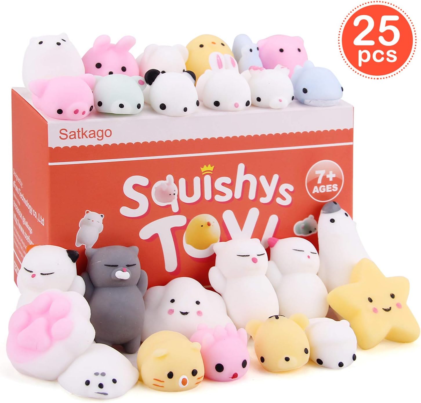 Satkago 25 Pcs Mochi Squishies Toys, Mini Mochi Squishys Toys Halloween Party Favors Toys for Kids Boy Girl Toys Panda Squishies Kawaii Squishies Cat Stress Reliever Toys