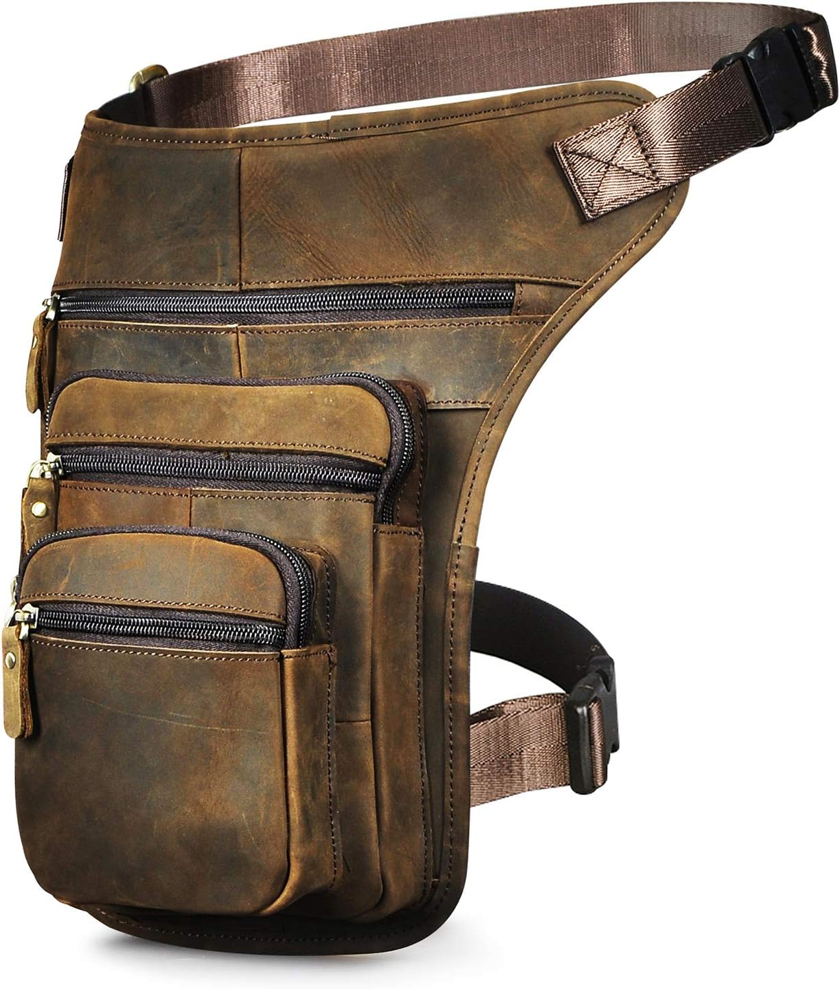 Le'aokuu Mens Genuine Leather Sport Outdoor Hip Bum Fanny Belt Waist Pack Drop Leg Thigh Messenger Bag 3111 (3111 Brown)
