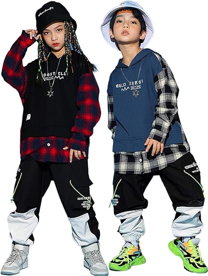 Amazon Co Jp 男女兼用キッズダンス衣装 セットアップ フード付き 長袖 チェックシャツ ヒップホップ 男の子 女の子 トップス 子供服 ヒップホップ ダンス衣装 派手 ファスナー ストリート 原宿系 レッスン ダンスウェア ジャッズ Hiphop ズボンのみ 110 服