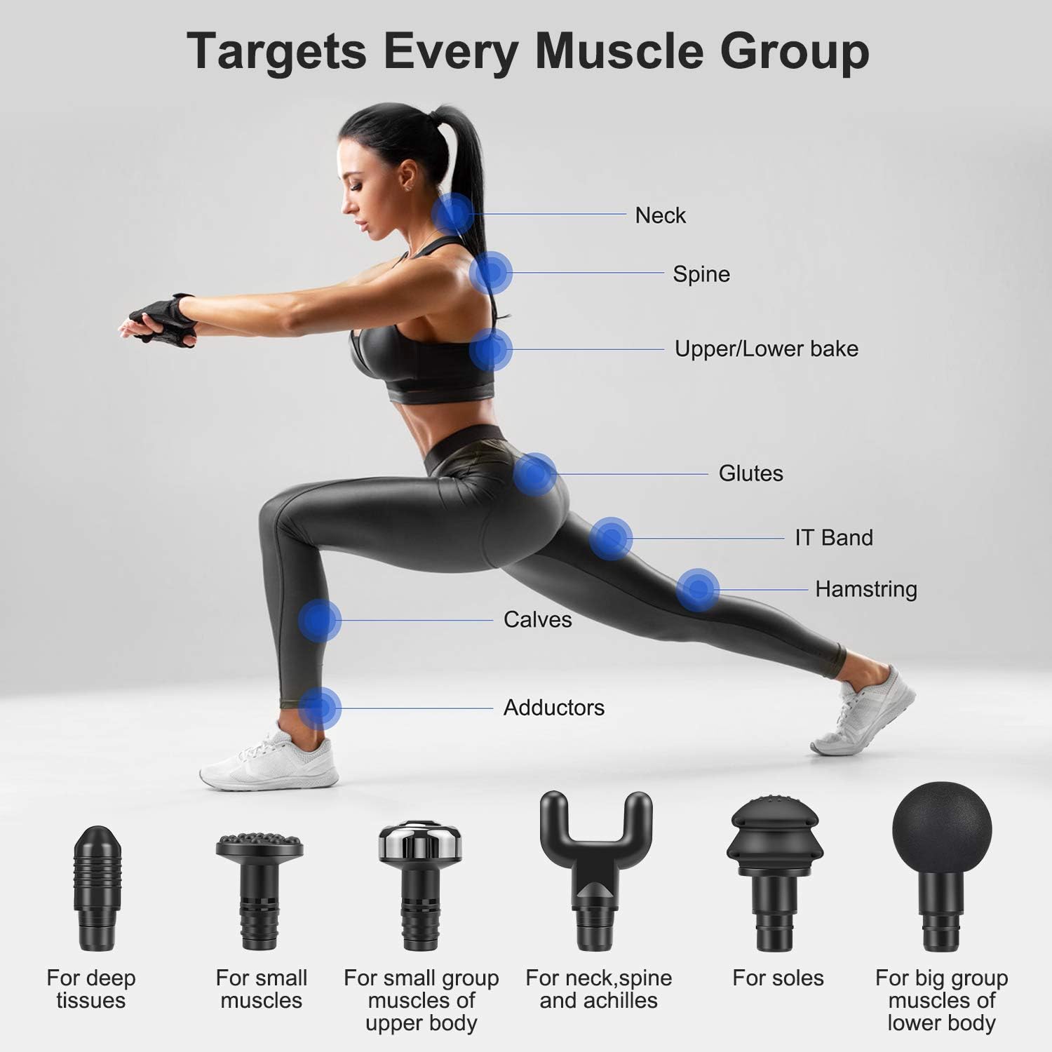 Massage Gun Deep Tissue Percussion Electric Back Muscle Massager with Adjustable Arm, Handheld Ultra-Quiet Brushless Motor, for Gym Office Home Post-Workout Pain Relief: Health & Personal Care