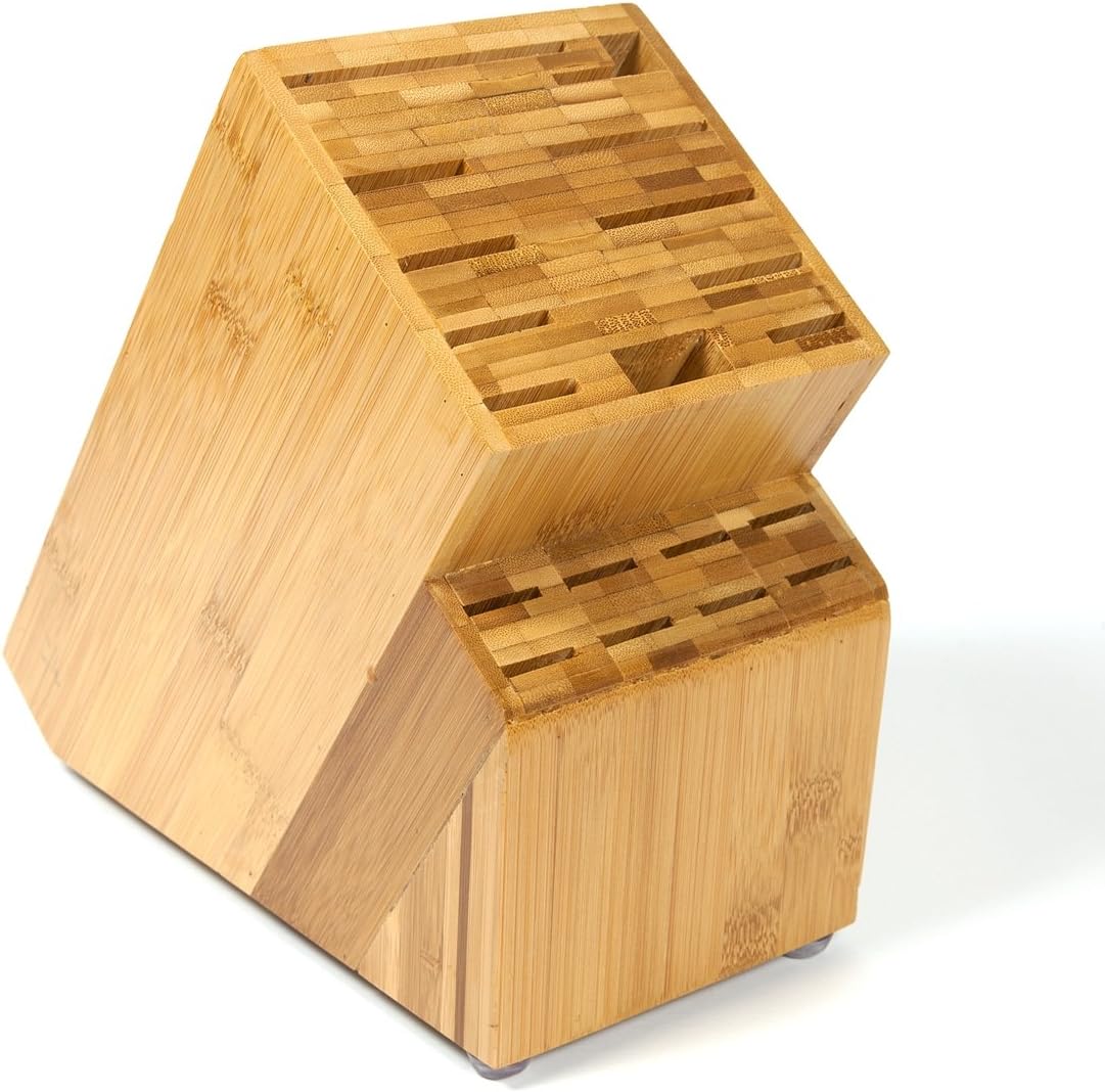 Woodluv Universal 19 Slot Bamboo Empty Knife Block Storage Organiser, Multi-colour - Image 3