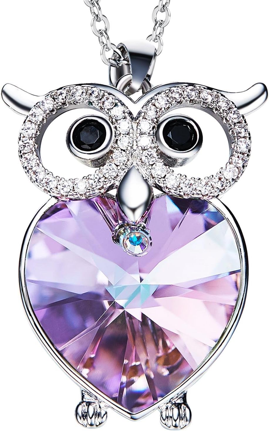 The Blue Love Heart of the Sea Cute Owl Necklace 925 Sterling Silver Necklace with Blue Heart Crystal