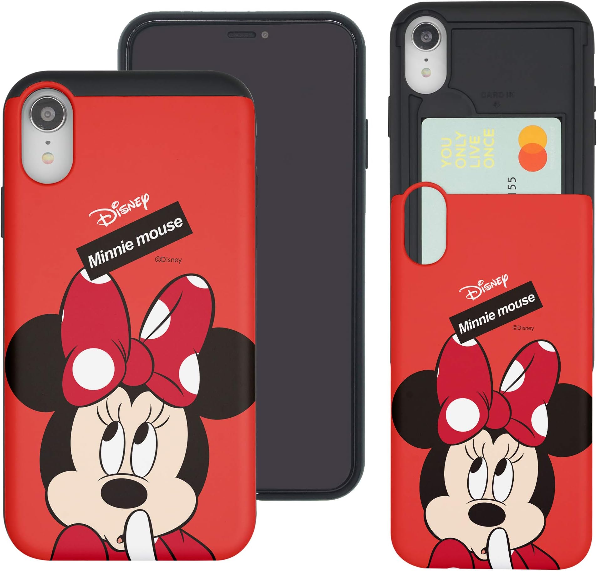 iPhone Xs Max Case Cute Slim Slider Cover : Card Slot Dual Layer Holder Bumper for [ iPhone Xs Max (6.5inch) ] - Face Minnie Mouse