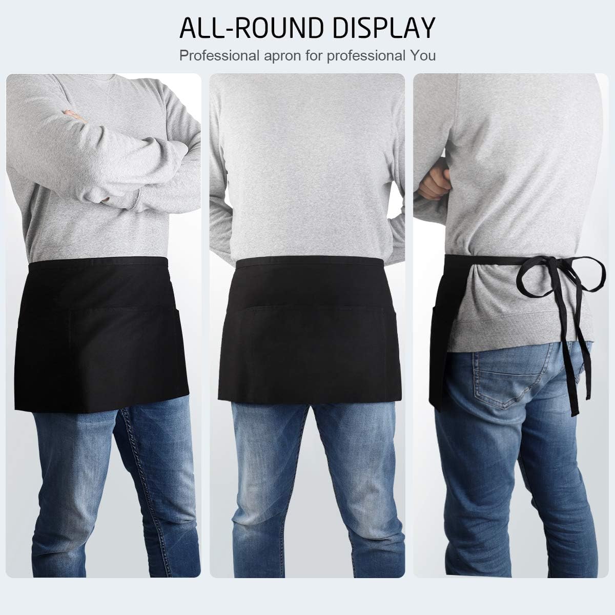Syntus 3 Pack 3 Pockets 100% Cotton Waitress Waist Apron,11.5-inch Black: Home & Kitchen