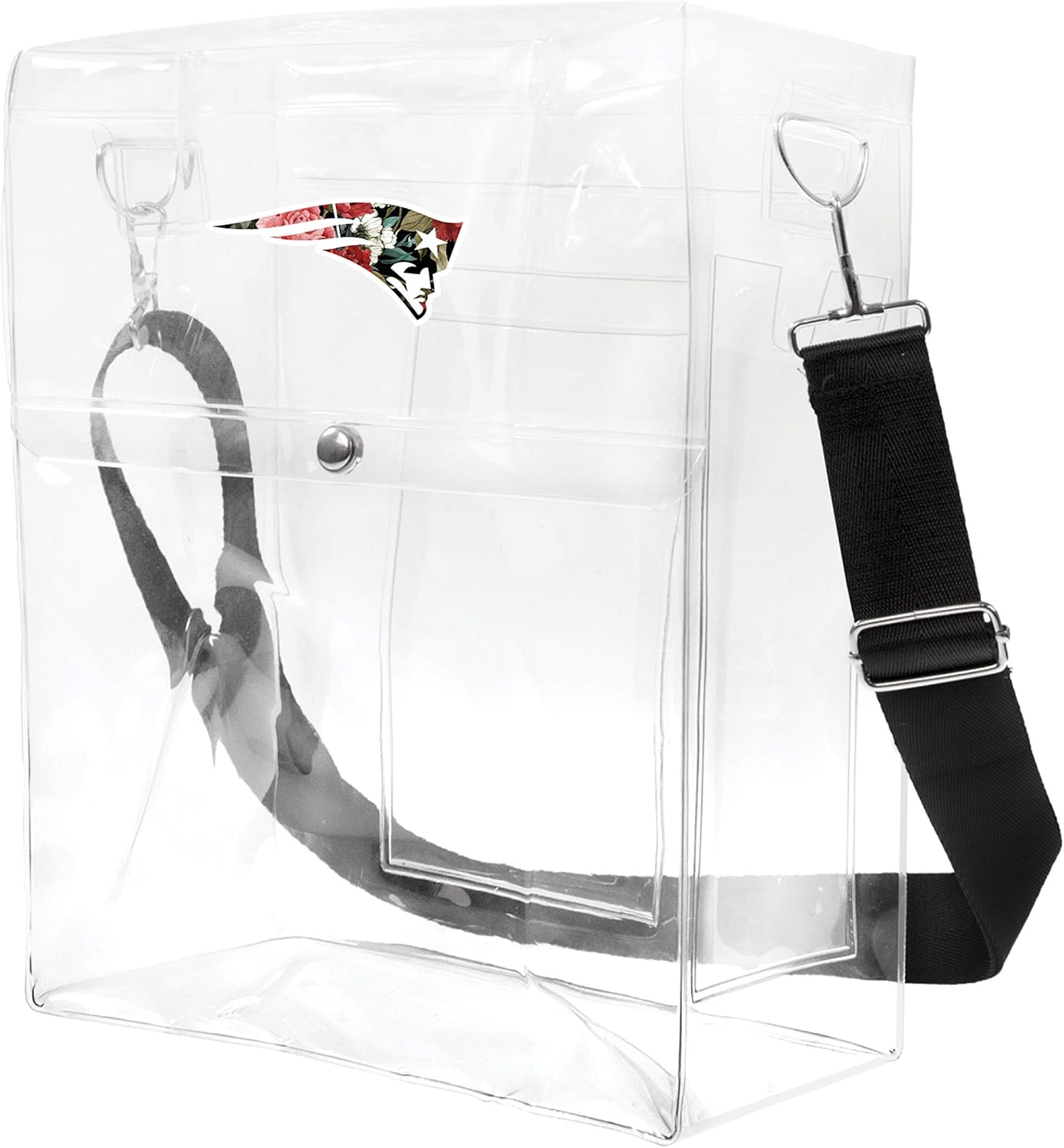 Littlearth NFL New England Patriots Clear Ticket Satchel Purse, Floral, 12-inches by 10-inches by 5-inches