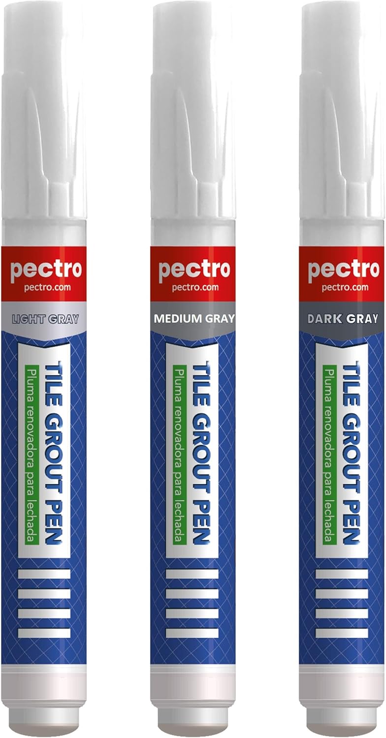 Tile Grout Pen Grey | Pack x 2 Units | Restore and Renew Grout Tile Lines in bathrooms & Kitchens | Gray Light - Medium - Dark (0, 27oz - 8ml x Unit) | Grout Reviver (Light Gray) - - 