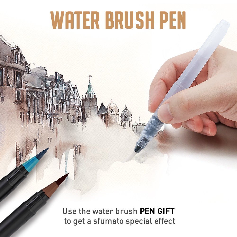 Nicpro Watercolor Brush Pen Set with Soft Flexible Tip , 20 Colors Watercolor Brush Markers Paint & Watercolor Paper Pad, For Painting & Lettering Calligraphy Drawing Manga Coloring Book