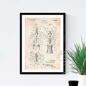 Nacnic Prints Vintage Patents Corkscrew - Set of 1 - Unframed 11x17 inch Size - 250g Paper - Beautiful Poster Painting for Home Office Living Room