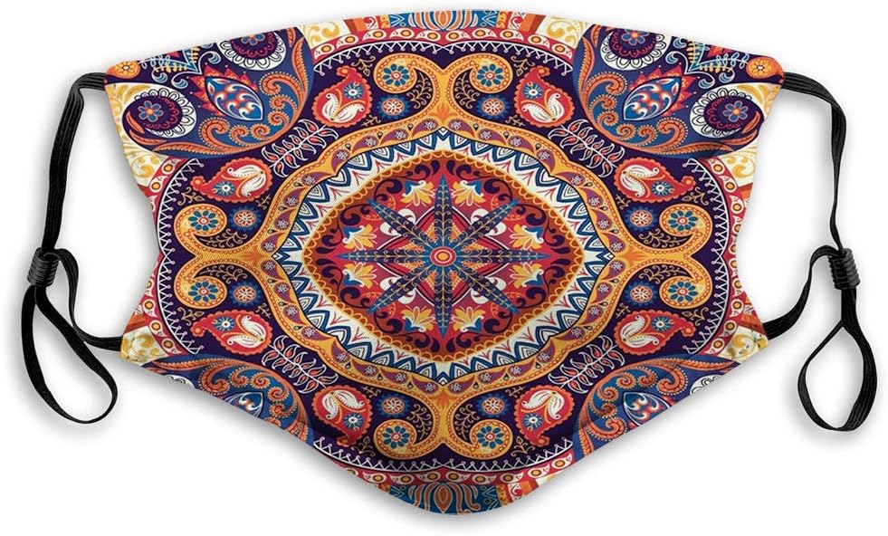 Comfortable Printed mask,Paisley, Style Ornamental Rug Pattern Inspired Design with Flowers and Leaves,Multicolor,Windproof Facial decorations for Teens Size：S