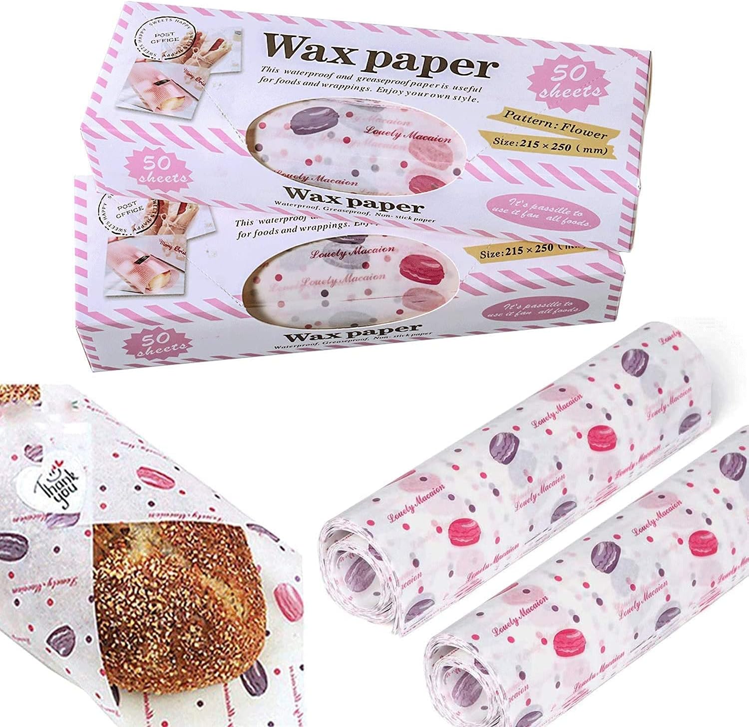 Meleg Otthon Wax Paper, Food Picnic Paper, 100 sheets GreaseProof Paper , Waterproof Dry Hamburger Paper Liners, Sandwich Wrap Paper, Wrapping Tissue for Plastic Food Basket (Macalon Pattern)