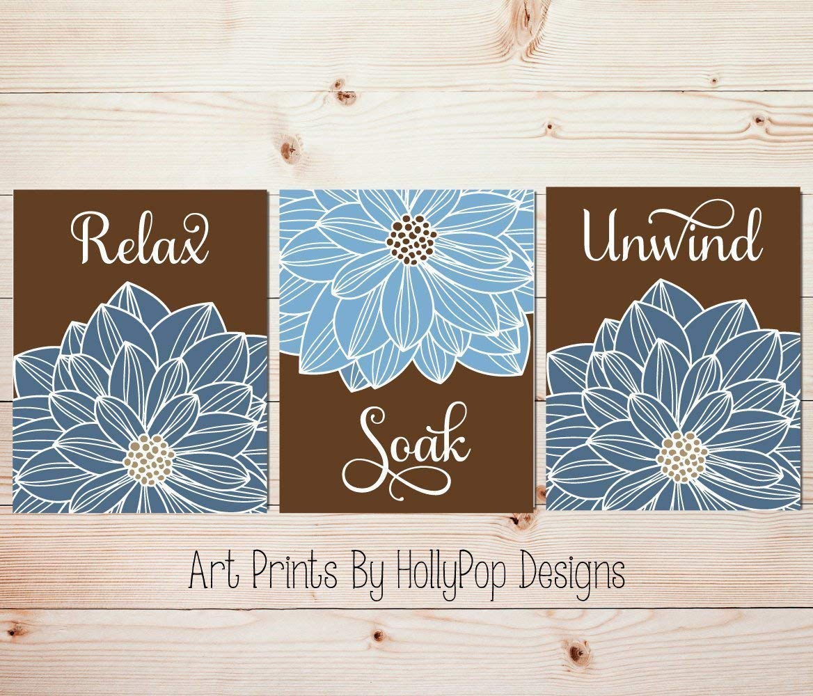 Amazon Com Bathroom Wall Art Blue Brown Bathroom Art Prints Relax Soak Unwind Bathroom Artwork Floral Burst Decor Dahlia Art Flower Prints Modern Set Of 3 Unframed Art Prints 1049 Handmade