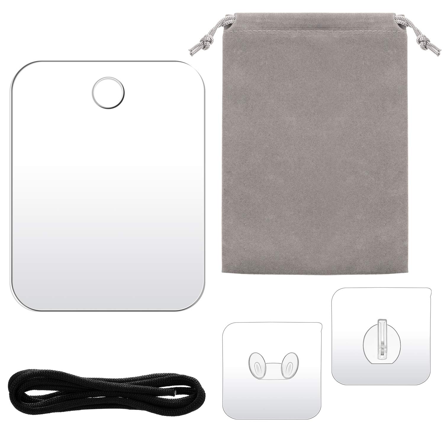 Shower Mirror Shave Mirror Lightweight Makeup Mirror Wall Hanging Mirror Frameless Mirror with Rope, Bag and 2 Pieces Adhesive Hooks, 6.8 x 5.2 Inch : Beauty