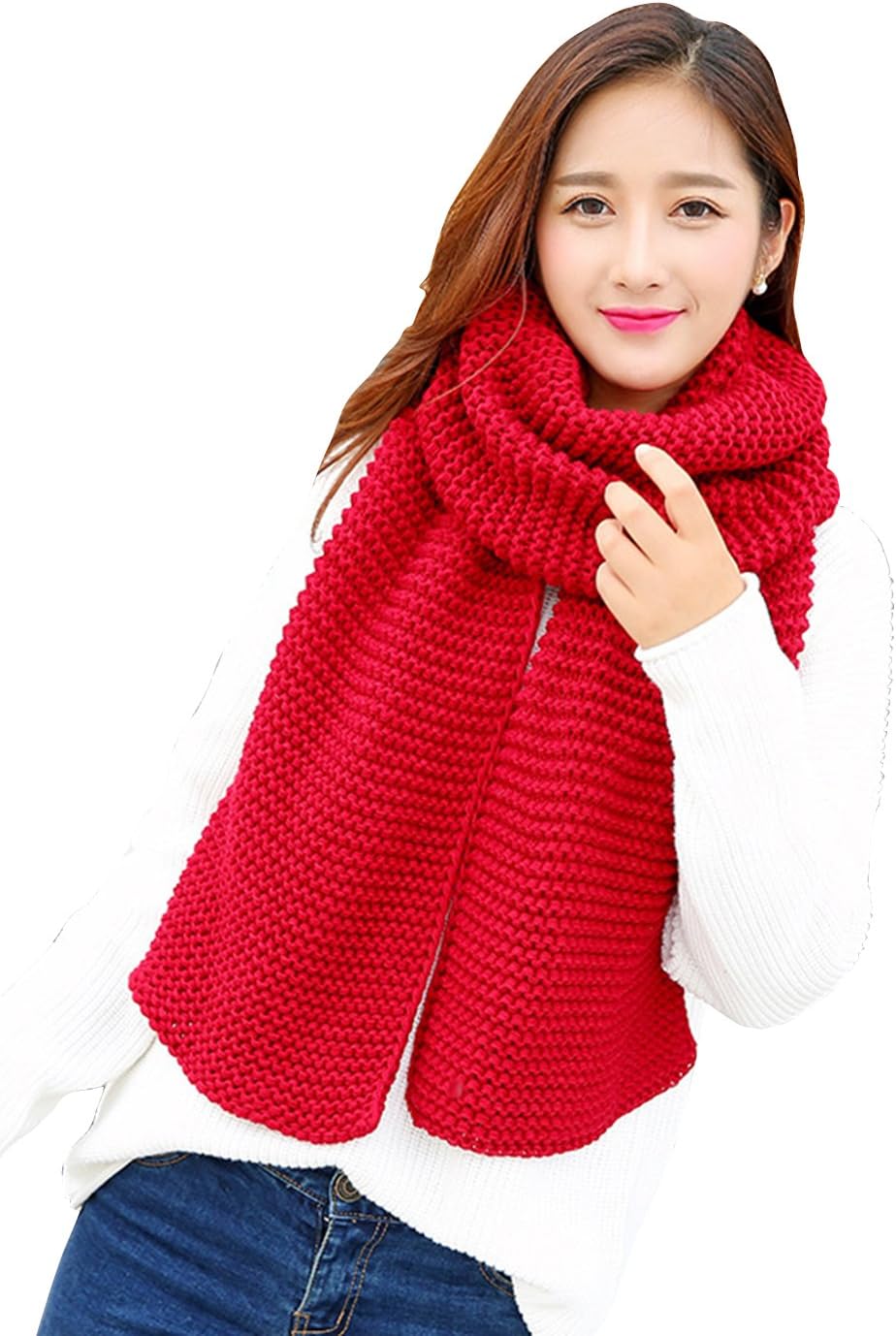 Solid color thick long paragraph warm scarf
