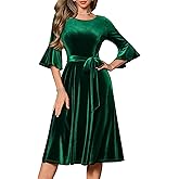 HomRain Women's Long Sleeve Velvet Midi Dresses for Wedding Guest Church Formal Winter Christmas Cocktail Party