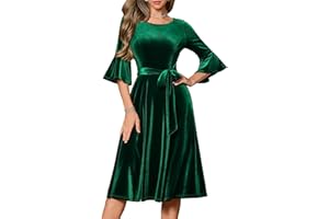 HomRain Women's Long Sleeve Velvet Midi Dresses for Wedding Guest Church Formal Winter Christmas Cocktail Party