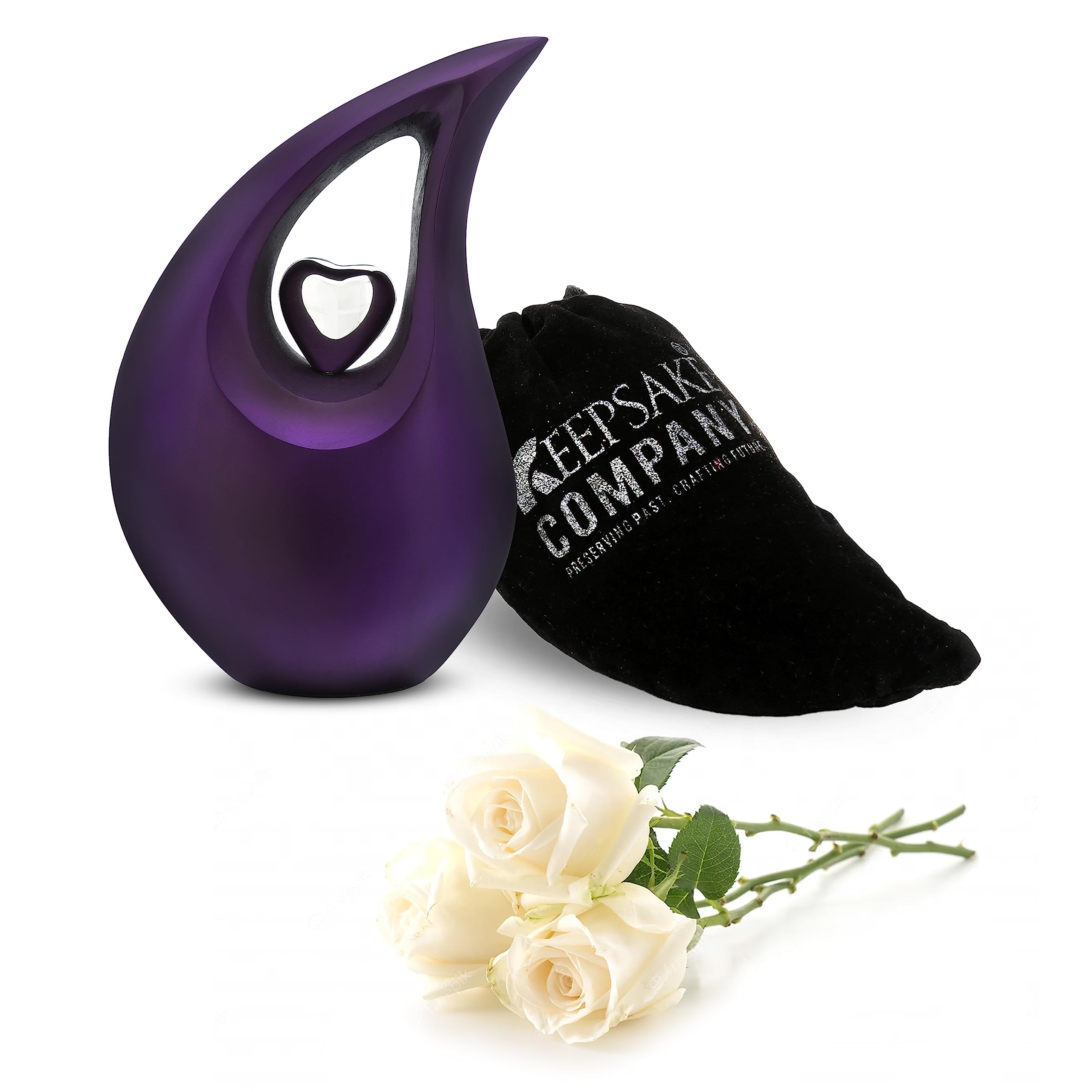 KEEPSAKE COMPANY Purple Tear Drop Medium Urns for Human Ashes with Silver Heart (6 Inch Height) - Unique Medium Urn Funeral Urn - Small Pet Urns,Purple Matte — image 1