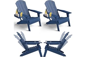 NAVINE Adjustable Adirondack Chair Set of 4 with Cup Holder, All Weather HDPE Fire Pit Chairs for Deck, Backyard, Patio, Navy Blue