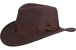 DORFMAN PACIFIC Indiana Jones Men's Wool Felt Water Repellent Outback Fedora with Grosgrain