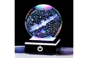 Ornalrist 3.15" K9 Crystal 3D Solar System Ball with Black LED Colorful Lighting Touch Base, Engraving Solar System Star Planet Model Decor, Science Universe Astronomy Gifts for Astronomy Lovers