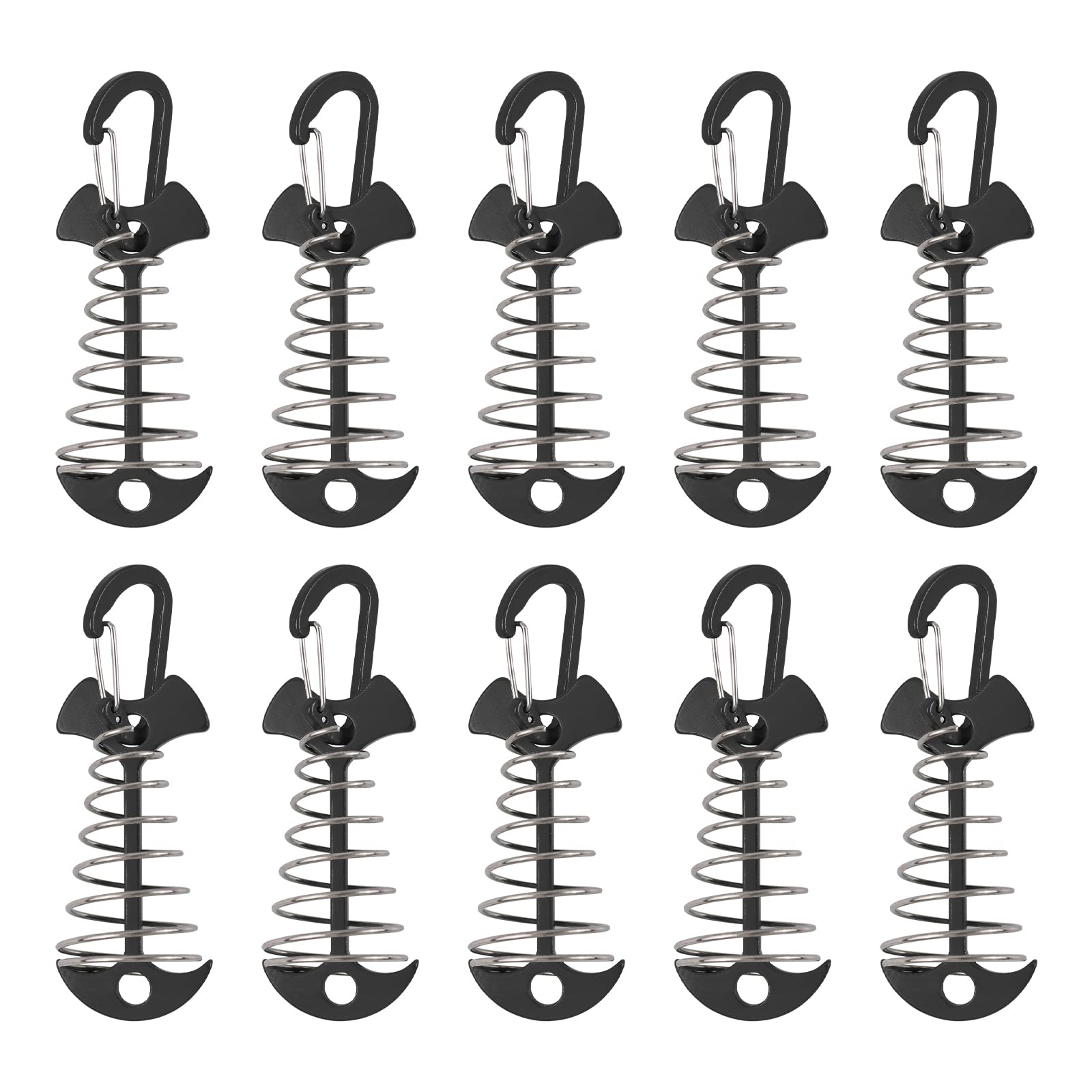 Morobor Deck Anchor Pegs, 10pcs Windproof Aluminium Alloy Fish Bone Tent Stakes with Spring Buckle Portable Wind Rope Anchor for Outdoor Camping