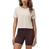 ODODOS Women's Performance Cropped Tee Ultra Soft odSTRATUM Tech Short Sleeve Relaxed Top Crew Neck T-Shirts