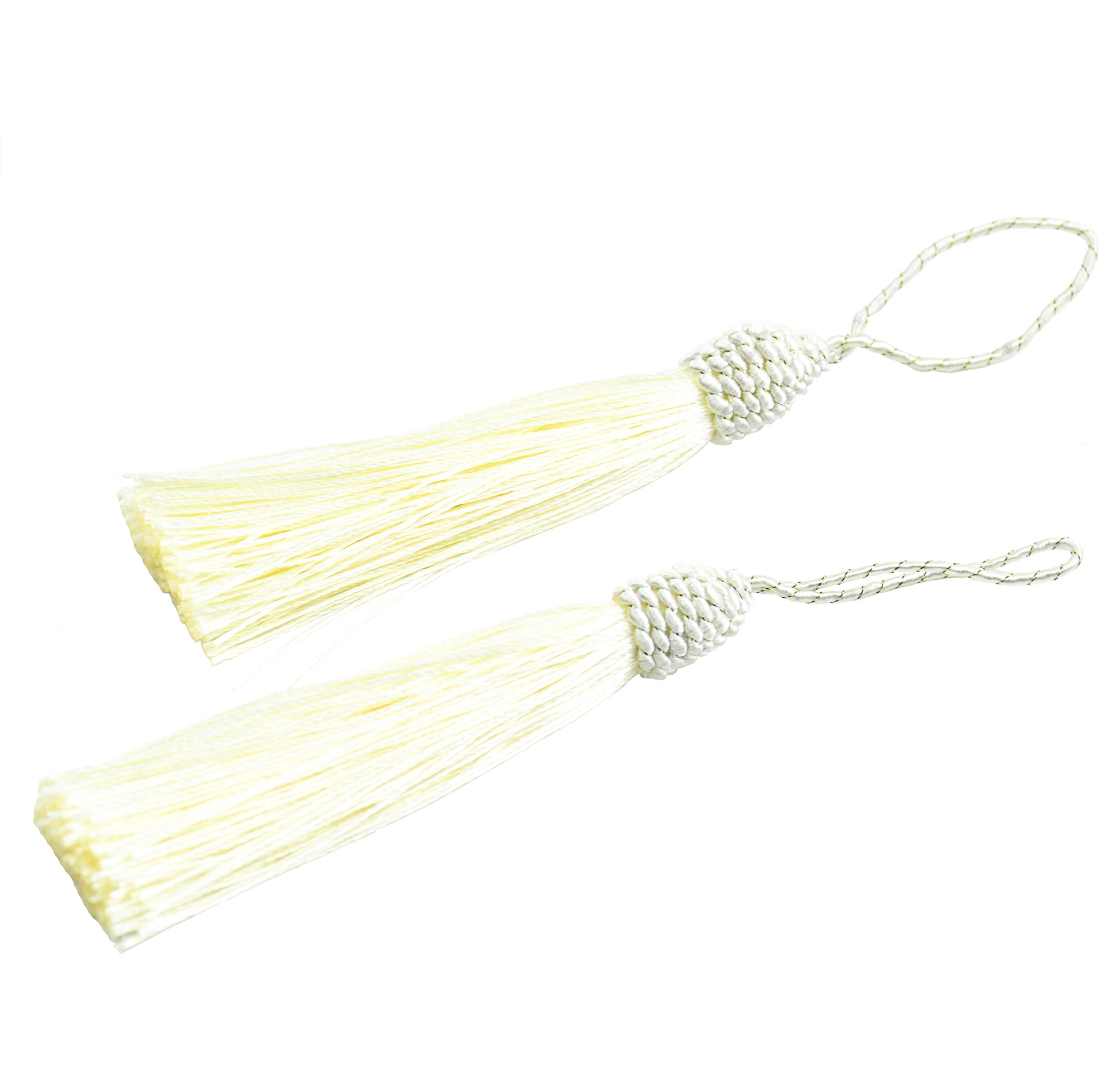 20pcs 15.5cm/6 Inches Silky Floss Bookmark Tassels with 2-Inch Cord Loop and Small Chinese Knot for Jewelry Making, Souvenir, Bookmarks, DIY Craft Accessory (Cream)
