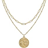 MEVECCO Layered Heart Necklace Pendant Handmade 18k Gold Plated Dainty Gold Choker Arrow Bar Layering Long Necklace for Women