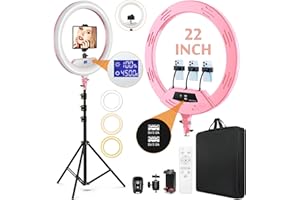 MACTREM 22"Ring Light with Stand,Ring Light Tripod for iPhone ipad,with 75"Tripod/LCD Display/4 ipad iPhone Clips/2 USB Ports,2600K-6500K Color Temperature,for Barber Makeup Tattoo TikTok Video Recording Vlog