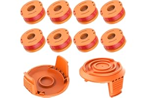 RISELION WA0010 Replacement Trimmer Line Spool Compatible with Worx String Trimmers, 2 x 16ft 0.065 inches, WA6531 Spool Cap Covers (8 Replacement Spool, 2 Trimmer Cap)