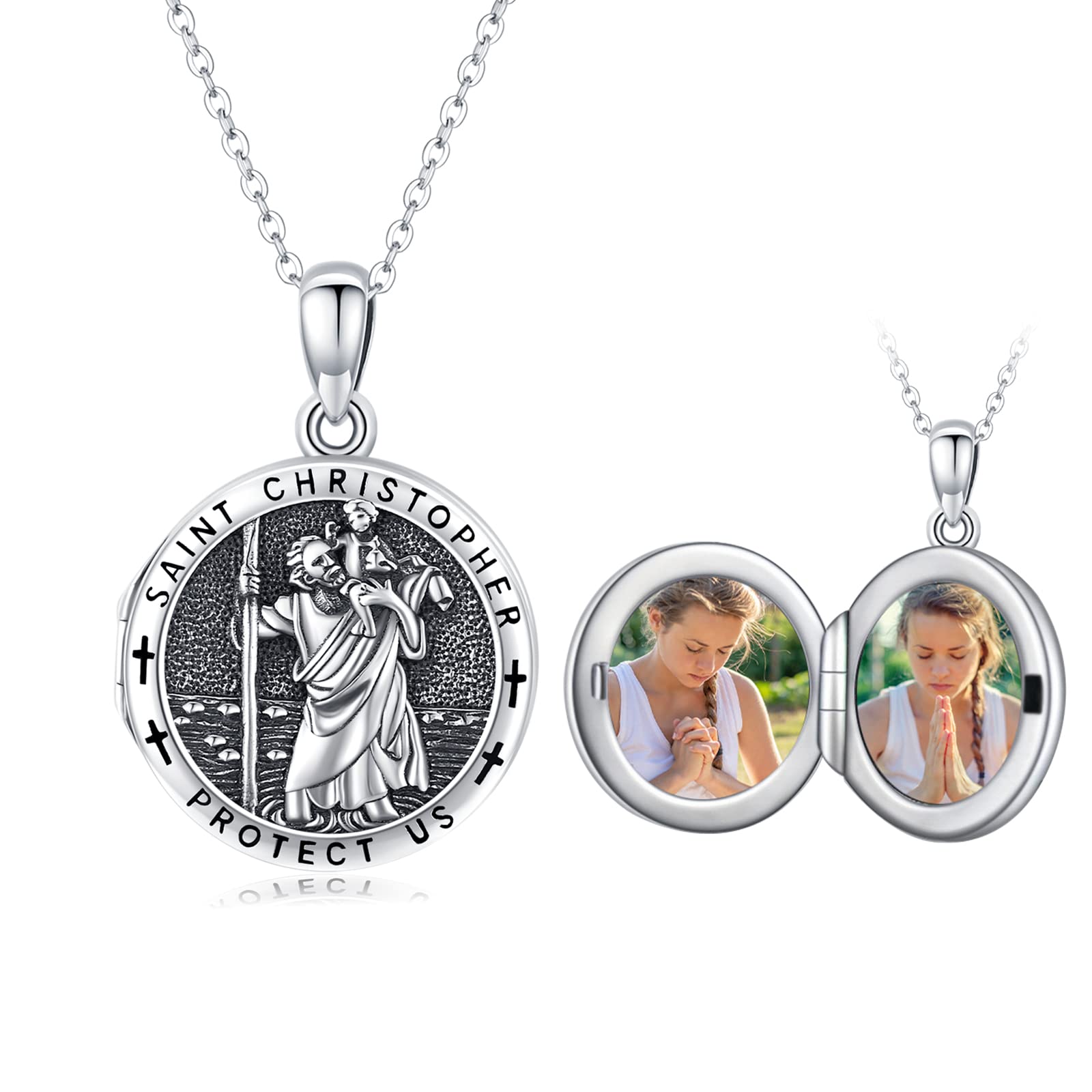 SOESON St Christopher/Jesus/Saint Michael Necklace for Women 925 Sterling Silver Antiqued Religious Pendant Men Necklaces Jewellery Gift(18''+2'') (Picture Necklace)
