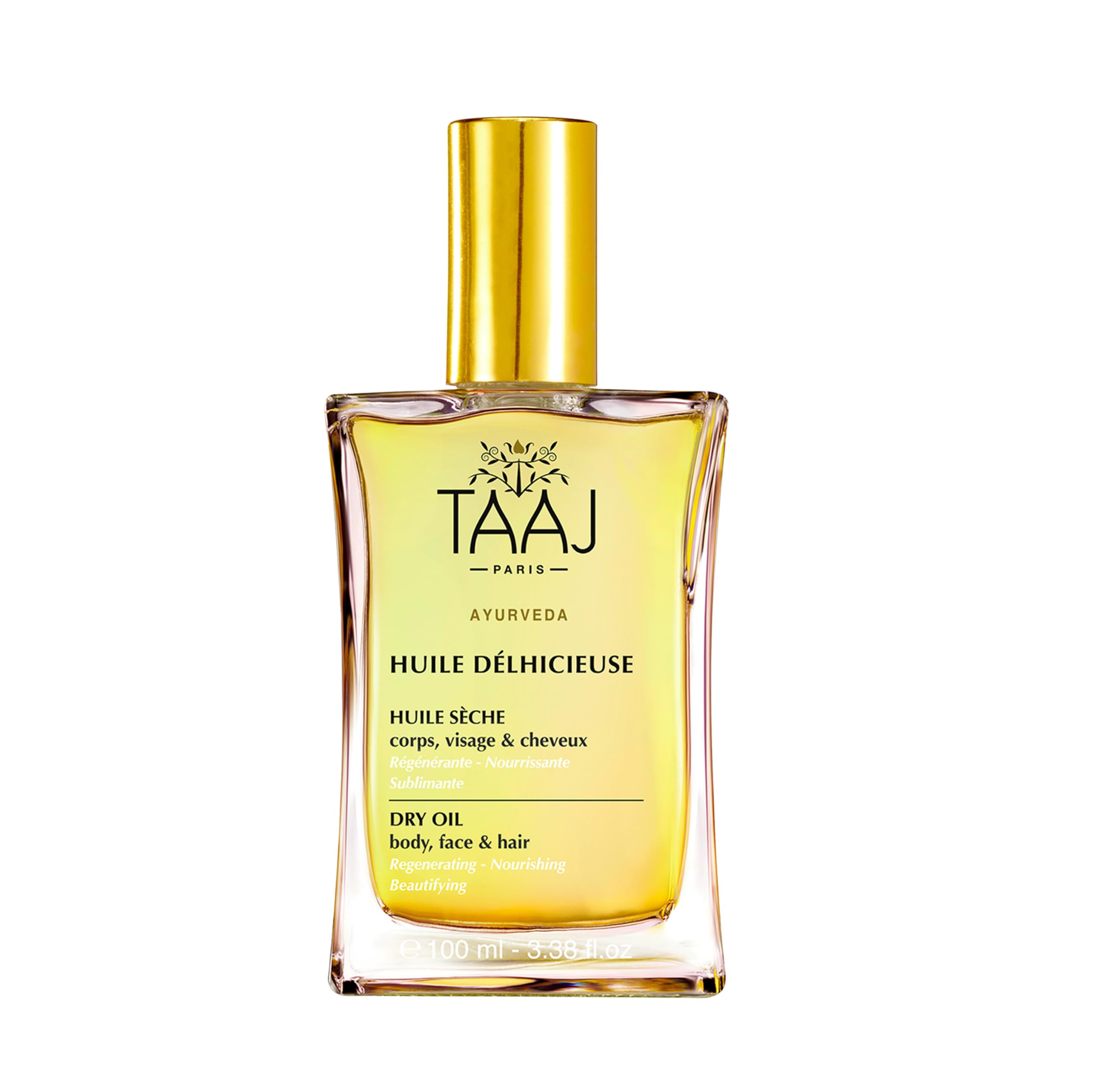 TAAJ | Delicious Oil | Dry Beauty Oil | Body, Face and Hair | Nourishes, protects and revitalises the skin | Satin skin | Repaired hair | 96% naturally derived ingredients | Vegan | 100 ml