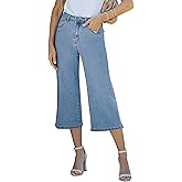 Vetinee Wide Leg Capri Jeans for Women High Waisted Stretch Cropped Baggy Denim Capris Dressy Pants