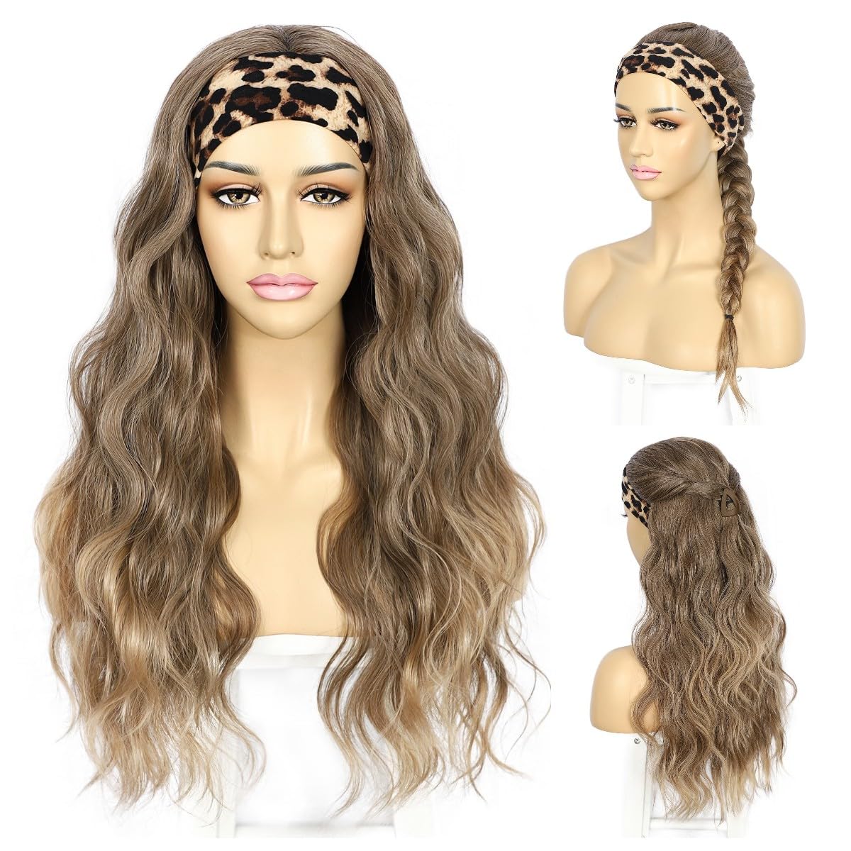 Sapphirewigs Headband Wig Brown Wavy Synthetic Wigs for Women Mix Brown Glueless Daily Wear Cosplay Headband Hair 150% Density 26 inch — image 1