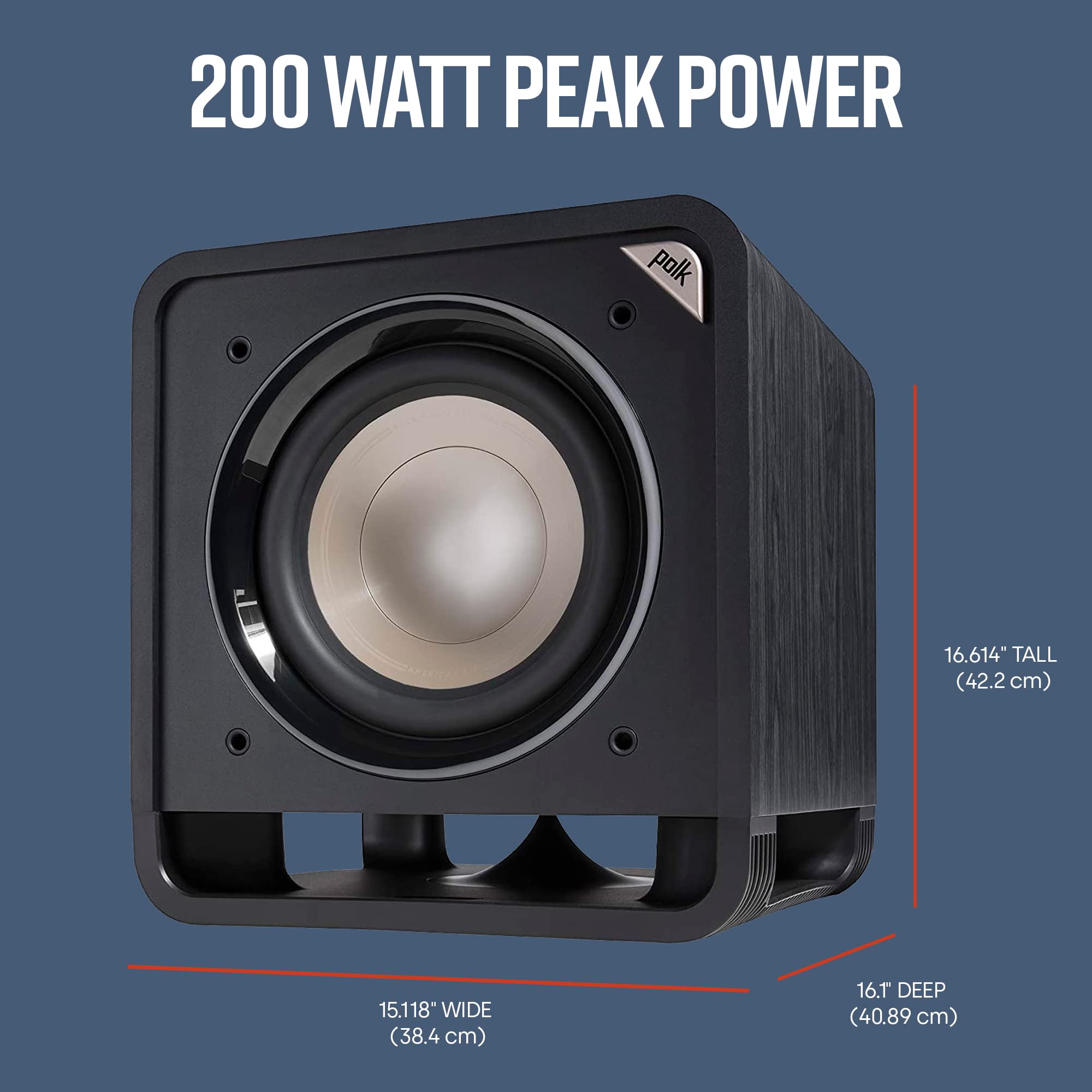 Polk Audio HTS 10 Powered Subwoofer with Power Port Technology | 10” Woofer, up to 200W Amp | For the Ultimate Home Theater Experience | Modern Sub that Fits in any Setting | Washed Black Walnut