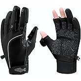 Riverruns Flexible Fishing Gloves Fleece Lining Windproof Ice Fishing Gloves Water-Repellent Touchscreen 3 Cut Fingers